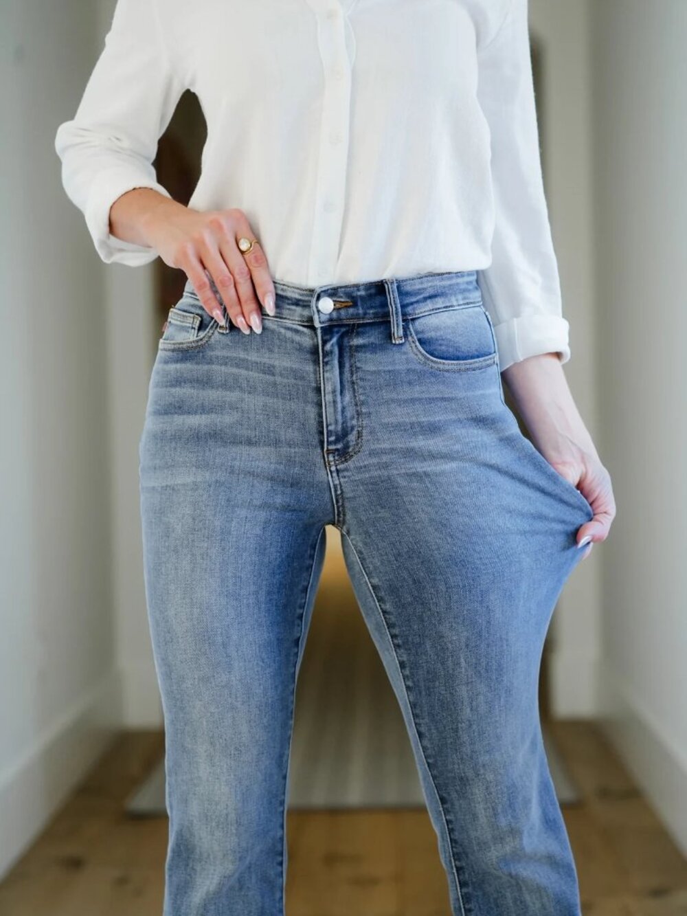 Judy Blue Trouser Flare Jeans Mid-Rise Medium Wash 3/26 Western Denim Tall Girl - Picture 9 of 9